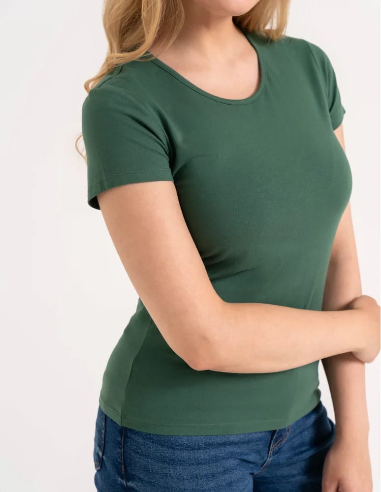 Koszulki i T-shirty - T-shirt damski bawełniany z krótkim rękawkiem jednokolorowy KHAKI - produkt moraj.pl 4