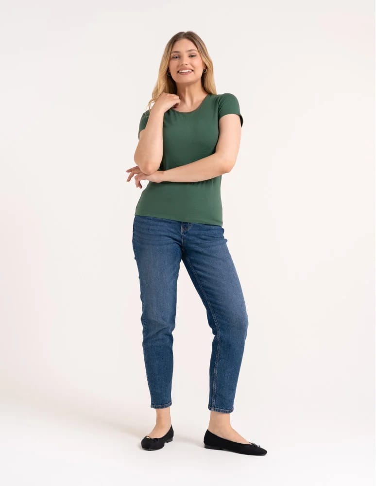 Koszulki i T-shirty - T-shirt damski bawełniany z krótkim rękawkiem jednokolorowy KHAKI - produkt moraj.pl 5