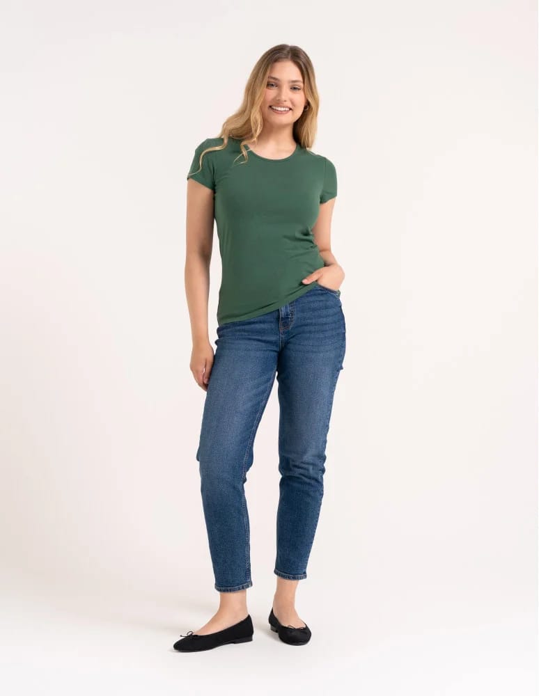 Koszulki i T-shirty - T-shirt damski bawełniany z krótkim rękawkiem jednokolorowy KHAKI - produkt moraj.pl 6
