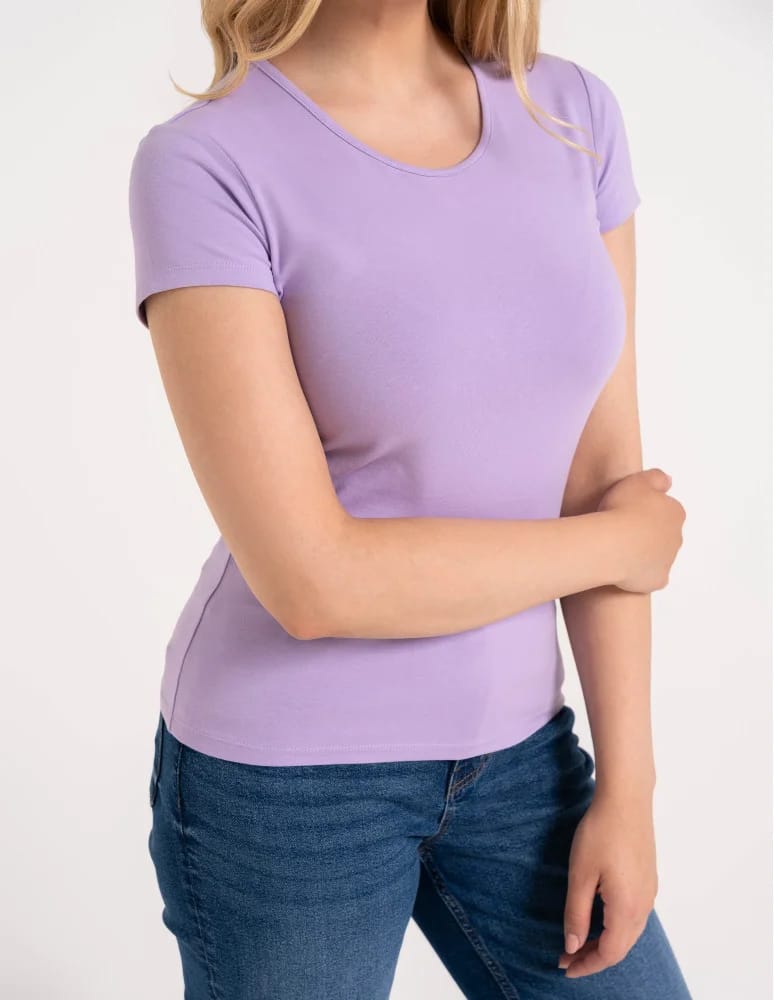 Koszulki i T-shirty - T-shirt damski bawełniany z krótkim rękawkiem jednokolorowy JASNY FIOLETOWY - produkt moraj.pl 6