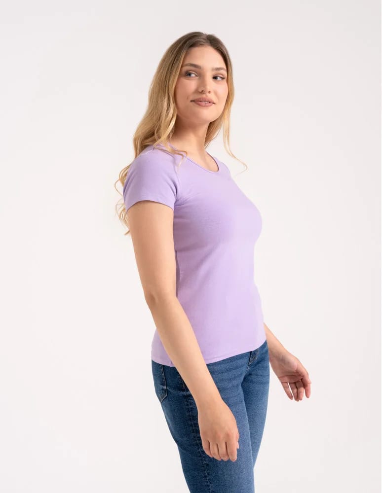 Koszulki i T-shirty - T-shirt damski bawełniany z krótkim rękawkiem jednokolorowy JASNY FIOLETOWY - produkt moraj.pl 4