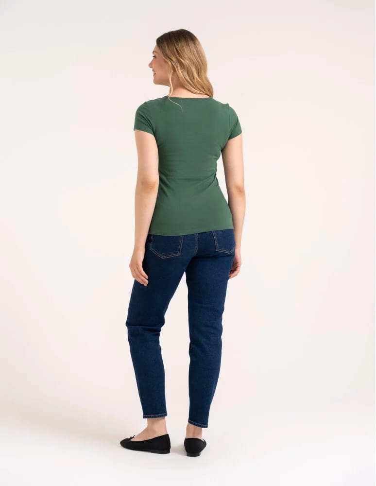 Koszulki i T-shirty - T-shirt damski bawełniany z dekoltem V KHAKI - produkt moraj.pl 5