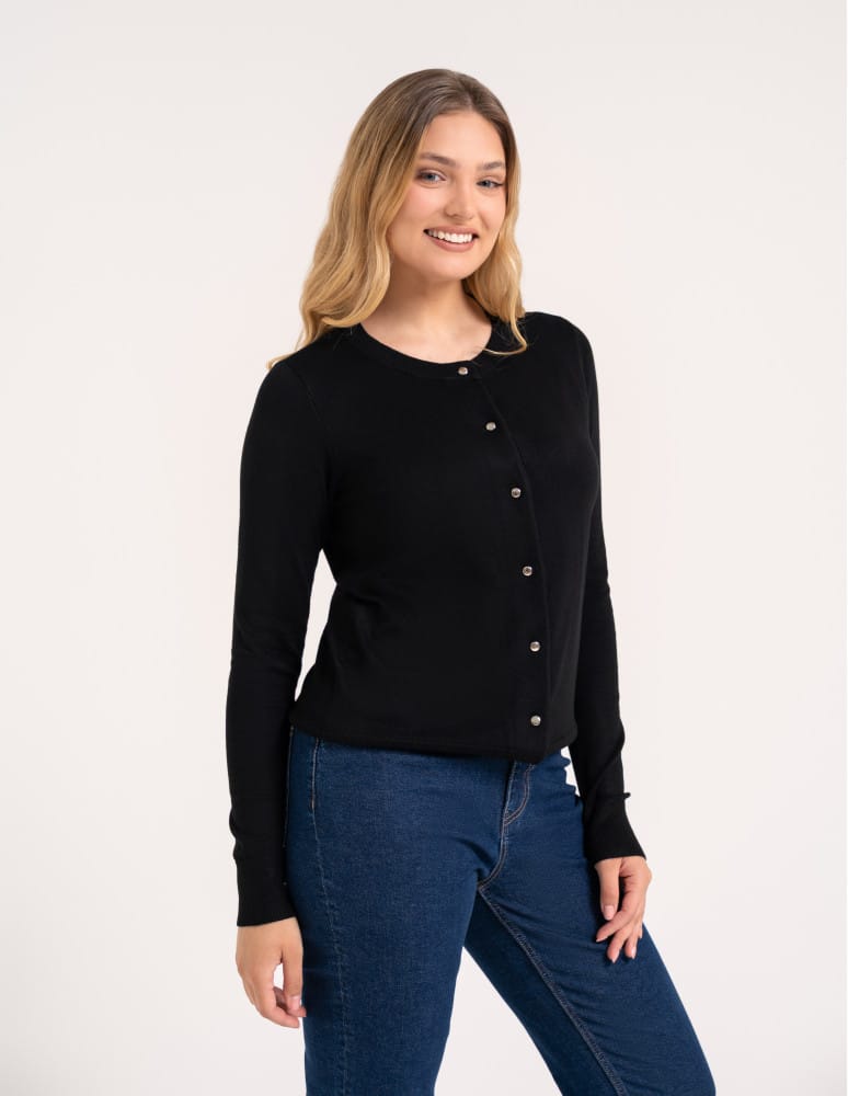 Sweter damski wiskozowy przyjemny w dotyku klasyczny rozpinany CZARNY
