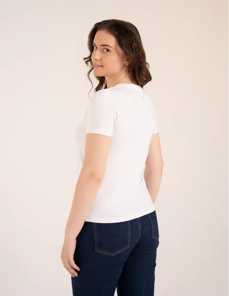 Koszulki i T-shirty - Koszulka damska bawełna Premium T-shirt dekolt okrągły BIAŁY - produkt moraj.pl 3