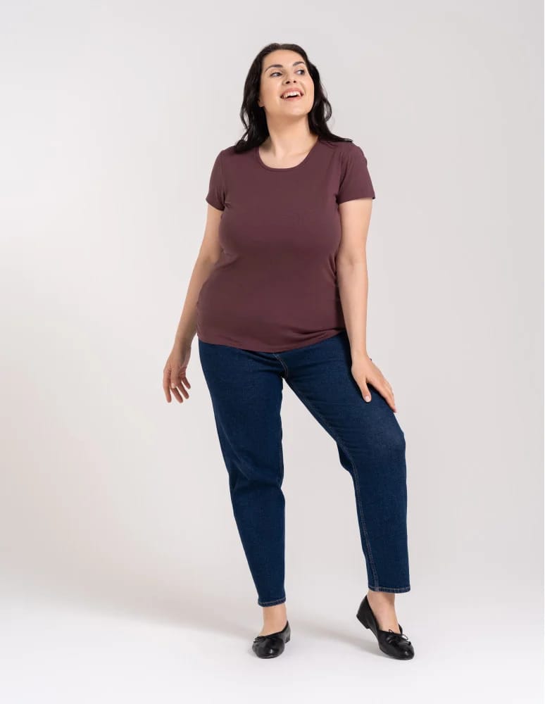 Koszulki i T-shirty - T-shirt damski z okrągłym dekoltem plus size BRĄZOWY  - produkt moraj.pl 2