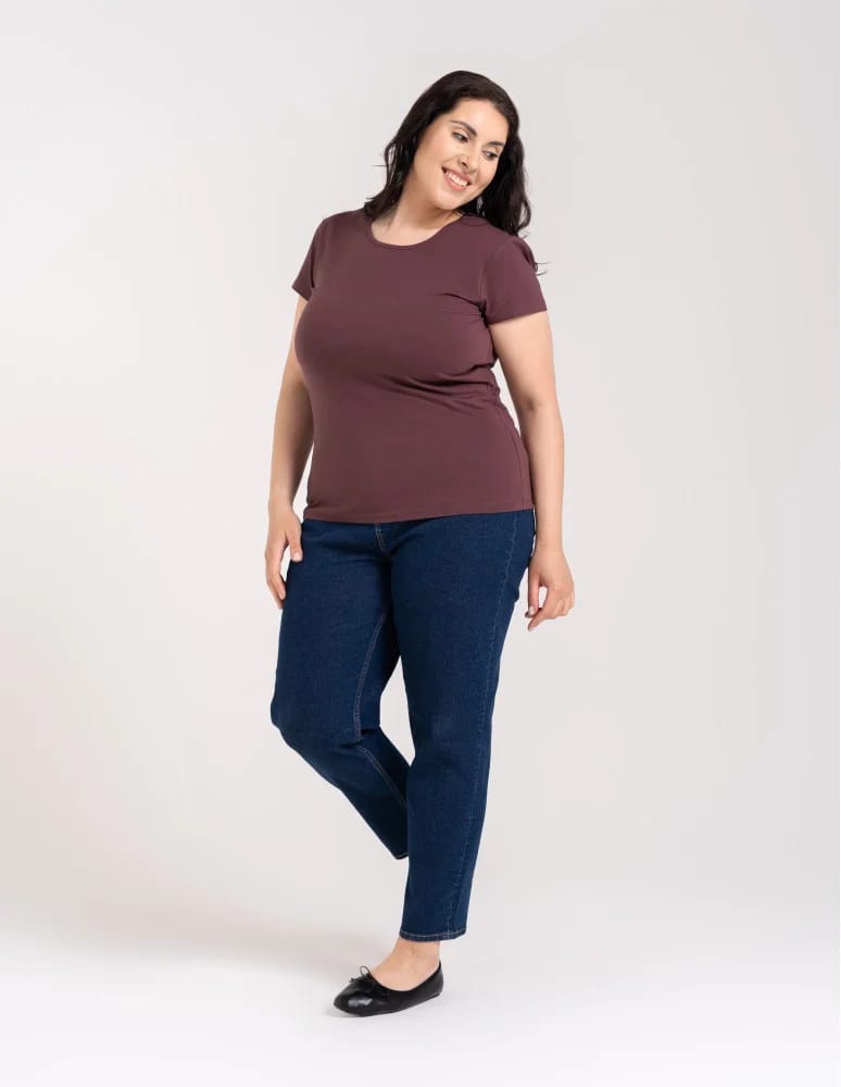 Koszulki i T-shirty - T-shirt damski z okrągłym dekoltem plus size BRĄZOWY  - produkt moraj.pl 3