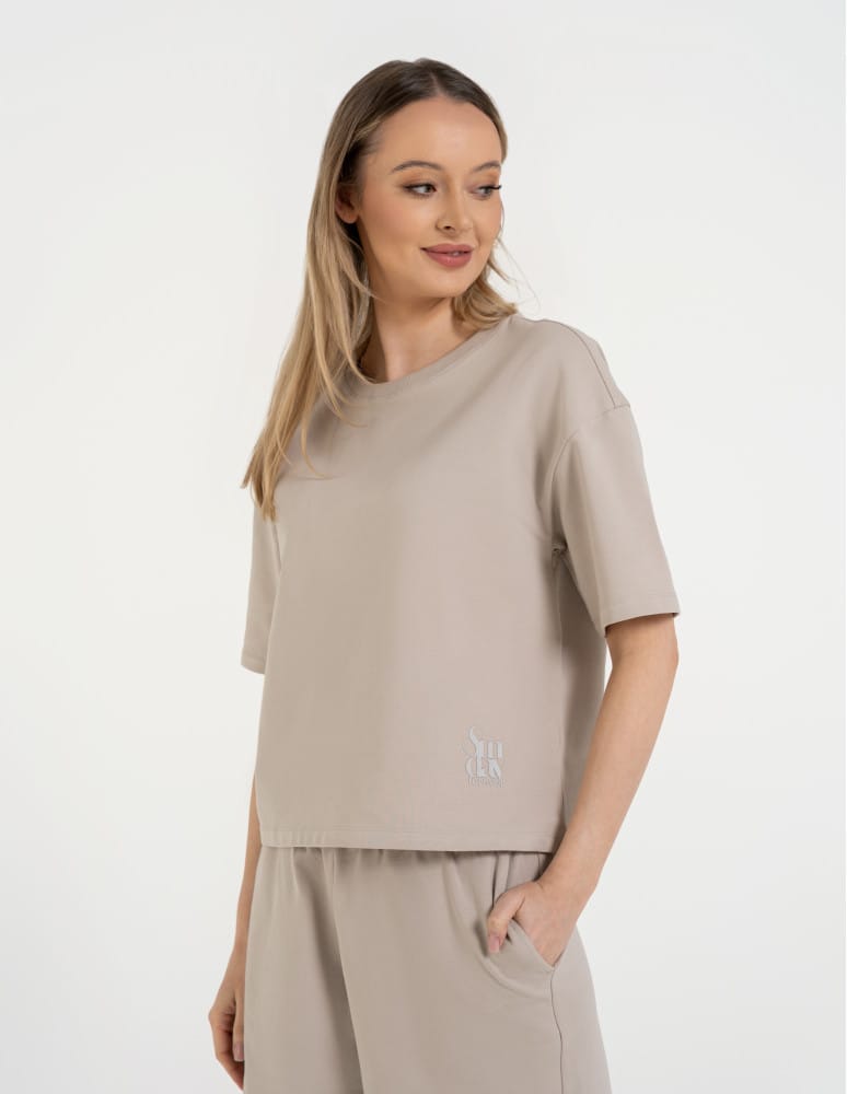 Koszulki z krótkim rękawem - T-shirt damski o luźnym kroju z napisami SZARY - produkt moraj.pl 85