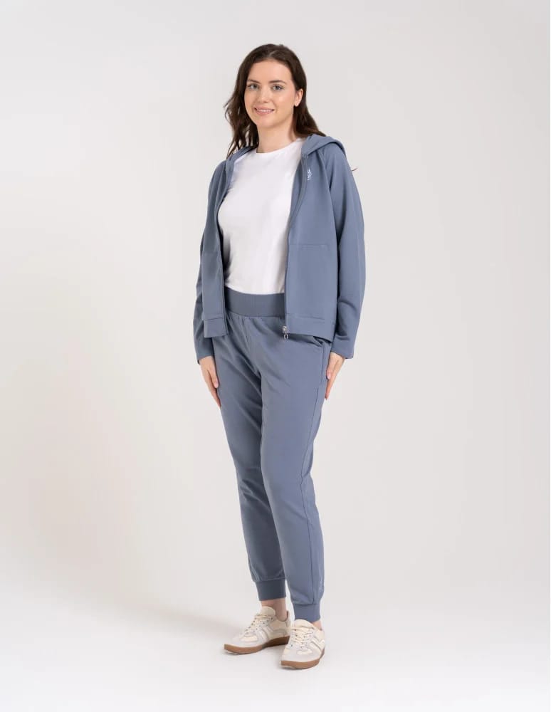 Bluzy damskie - Bluza dresowa damska na zamek z kapturem luźna GRAFIT - produkt moraj.pl 4