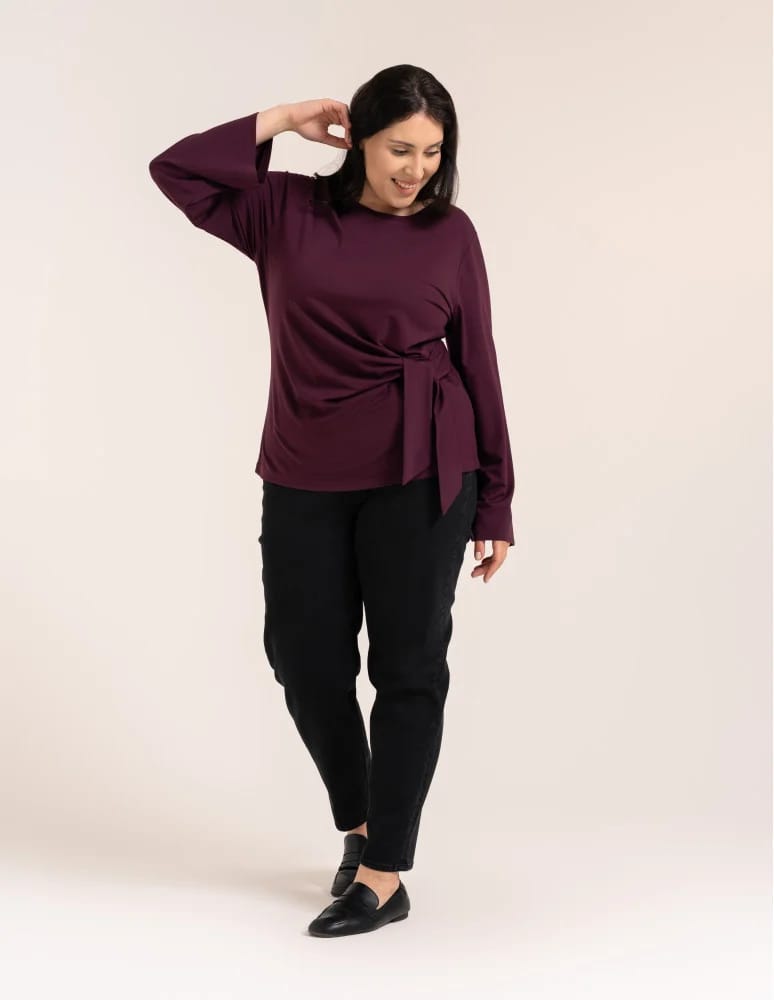 Bluzki z długim rękawem - Elegancka bluzka wiskozowa z drapowaniem szerokie rękawy FIOLETOWY - produkt moraj.pl 11