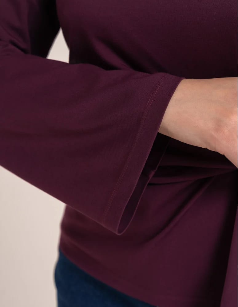Bluzki z długim rękawem - Elegancka bluzka wiskozowa z drapowaniem szerokie rękawy FIOLETOWY - produkt moraj.pl 5