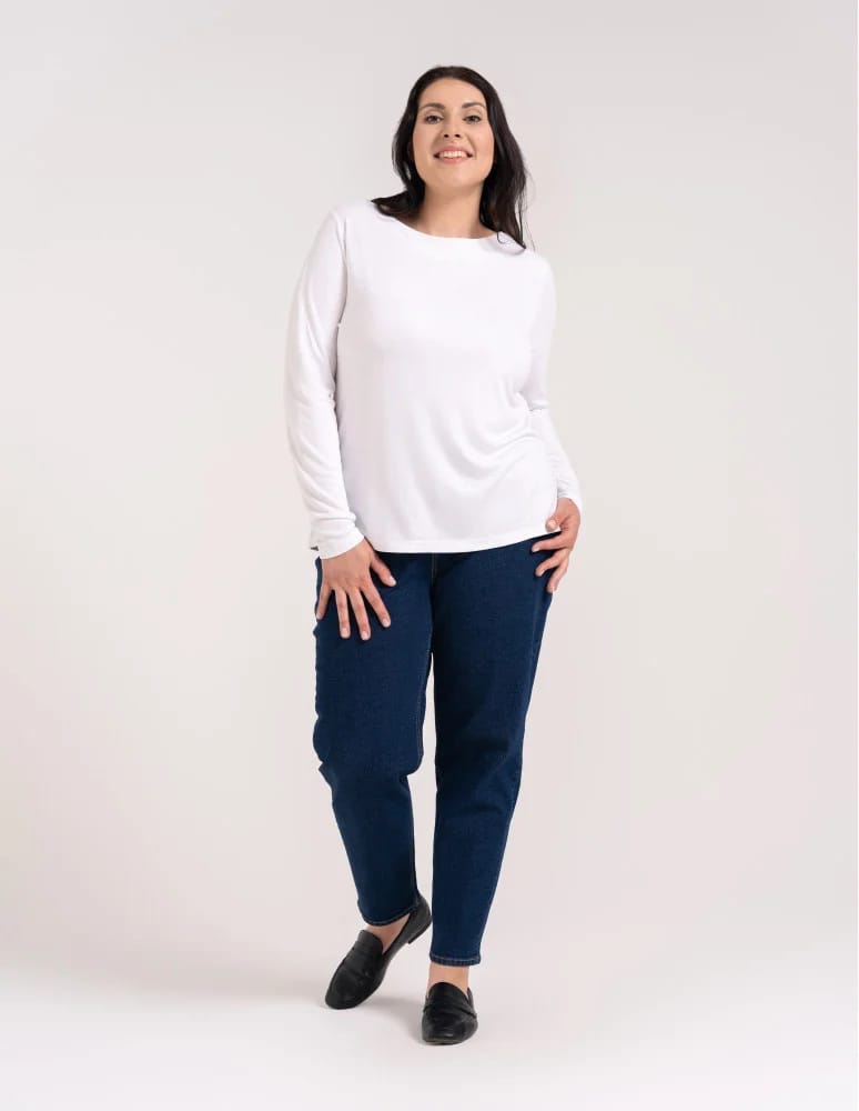 Bluzki z długim rękawem - Bluzka damska z wiskozy długi rękaw miękka w dotyku longsleeve BIAŁY  - produkt moraj.pl 7