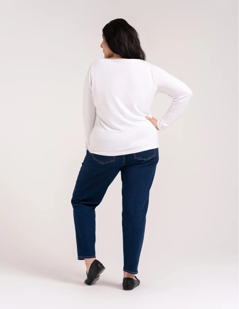 Bluzki z długim rękawem - Bluzka damska z wiskozy długi rękaw miękka w dotyku longsleeve BIAŁY  - produkt moraj.pl 9