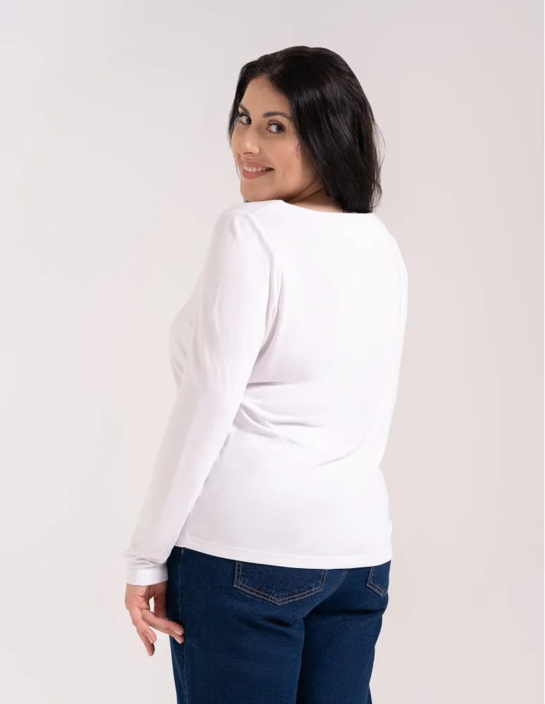 Bluzki z długim rękawem - Bluzka damska z wiskozy długi rękaw miękka w dotyku longsleeve BIAŁY  - produkt moraj.pl 8