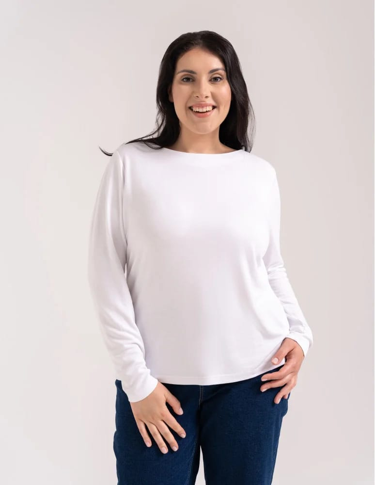 Bluzki z długim rękawem - Bluzka damska z wiskozy długi rękaw miękka w dotyku longsleeve BIAŁY  - produkt moraj.pl 5