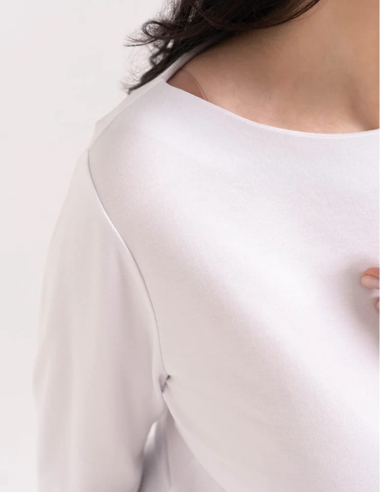 Bluzki z długim rękawem - Bluzka damska z wiskozy długi rękaw miękka w dotyku longsleeve BIAŁY  - produkt moraj.pl 6
