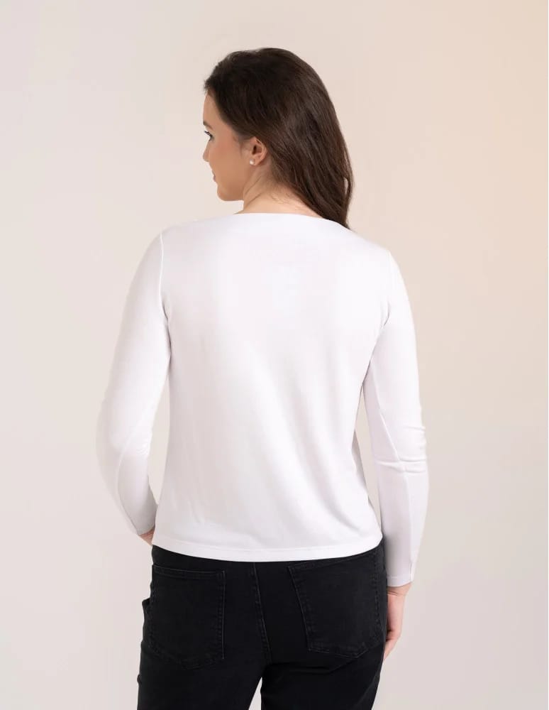 Bluzki z długim rękawem - Bluzka damska z wiskozy długi rękaw miękka w dotyku longsleeve BIAŁY  - produkt moraj.pl 4