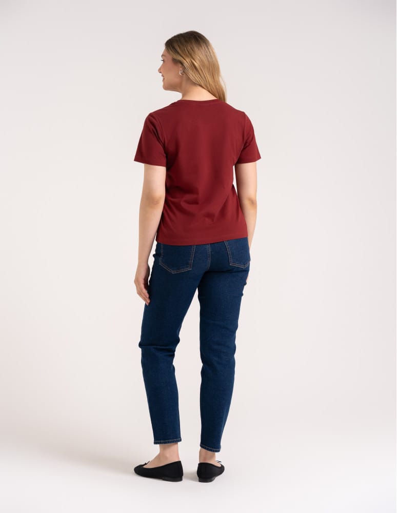 Koszulki z krótkim rękawem - Bawełniany t-shirt damski z krótkim rękawem w stylu boho BORDOWY  - produkt moraj.pl 6