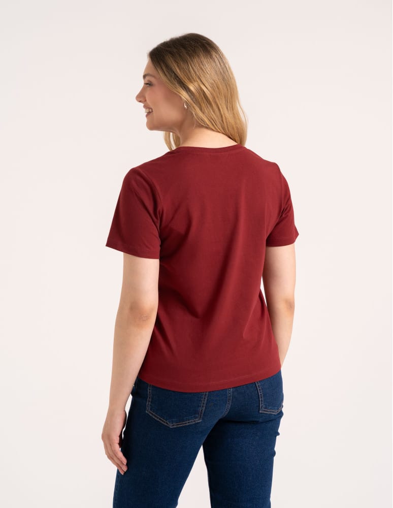 Koszulki z krótkim rękawem - Bawełniany t-shirt damski z krótkim rękawem w stylu boho BORDOWY  - produkt moraj.pl 7