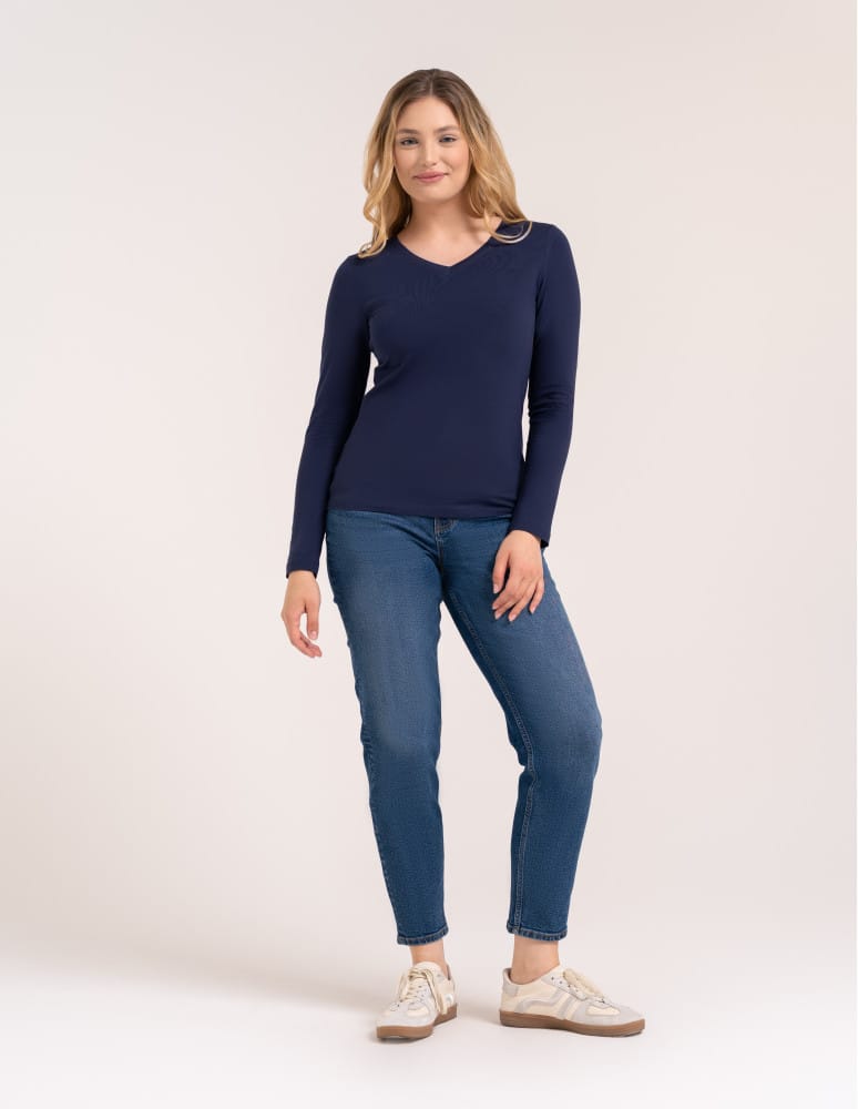 Klasyczny longsleeve damski bawełniany Slim Fit NIEBIESKI