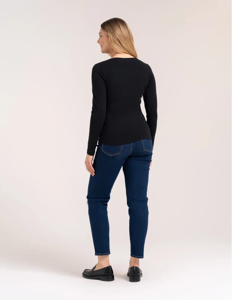 Bluzki z długim rękawem - Klasyczny longsleeve damski bawełniany Slim Fit CZARNY  - produkt moraj.pl 6
