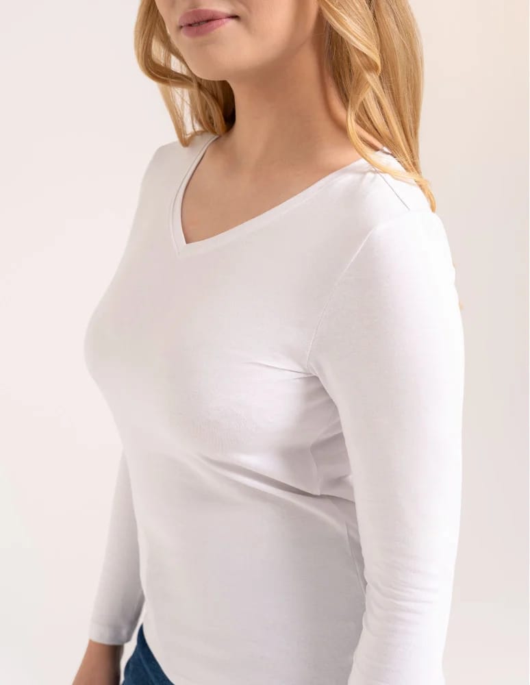 Bluzki z długim rękawem - Klasyczny longsleeve damski bawełniany Slim Fit BIAŁY  - produkt moraj.pl 2
