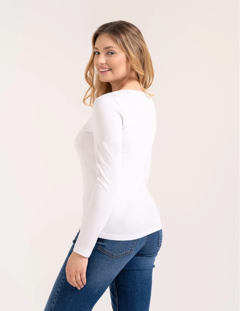 Bluzki z długim rękawem - Klasyczny longsleeve damski bawełniany Slim Fit BIAŁY  - produkt moraj.pl 5