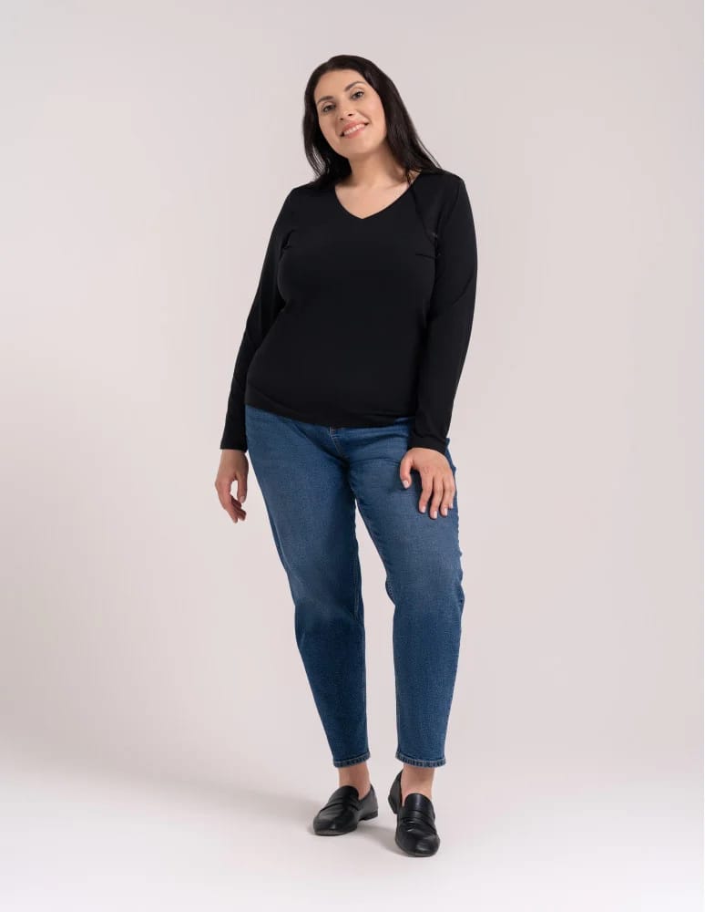 Bluzki z długim rękawem - Klasyczny longsleeve damski bawełniany Slim Fit CZARNY - produkt moraj.pl 4