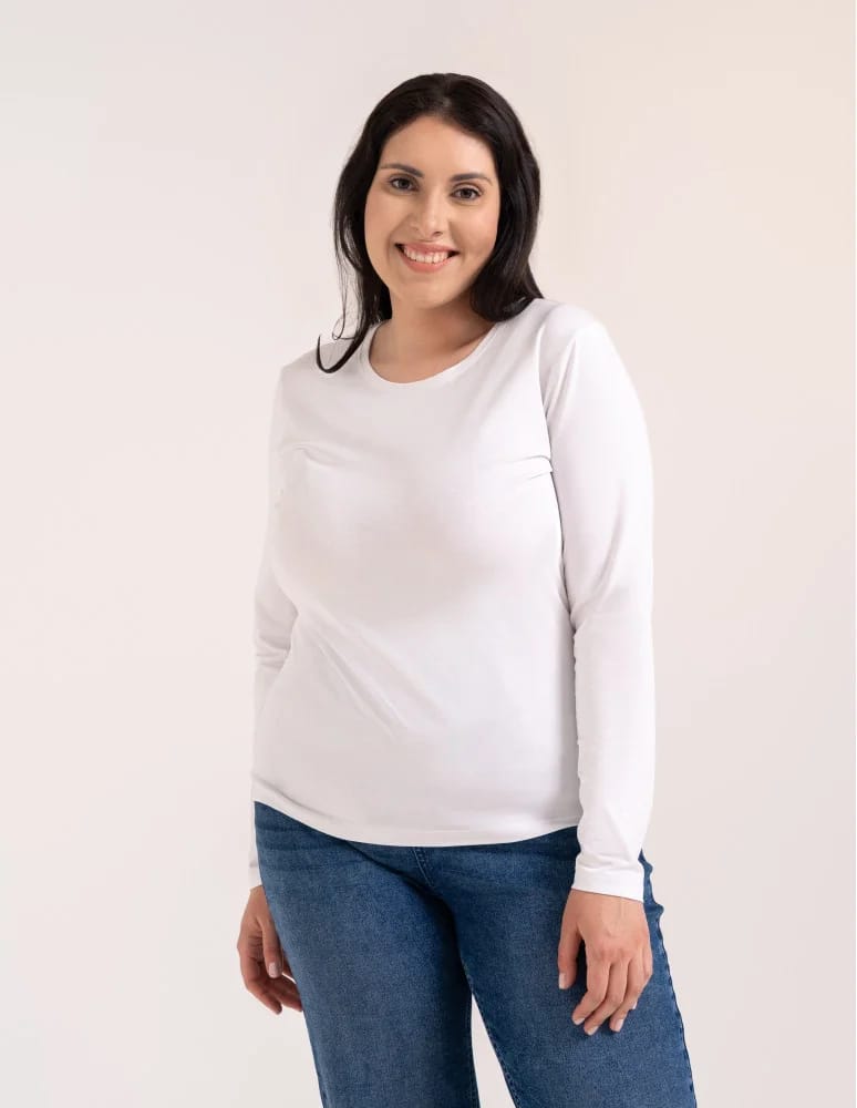 Bluzki z długim rękawem - Klasyczny longsleeve damski bawełniany Slim Fit BIAŁY  - produkt moraj.pl 4