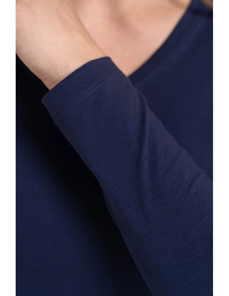 Bluzki z długim rękawem - Klasyczny longsleeve damski bawełniany Slim Fit NIEBIESKI - produkt moraj.pl 3
