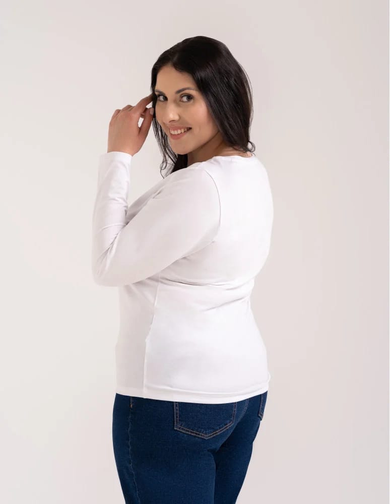 Bluzki z długim rękawem - Klasyczny longsleeve damski bawełniany Slim Fit BIAŁY - produkt moraj.pl 4