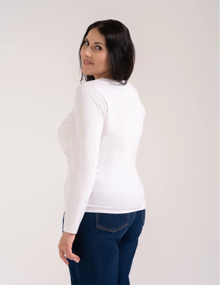 Bluzki z długim rękawem - Klasyczny longsleeve damski bawełniany Slim Fit BIAŁY - produkt moraj.pl 5
