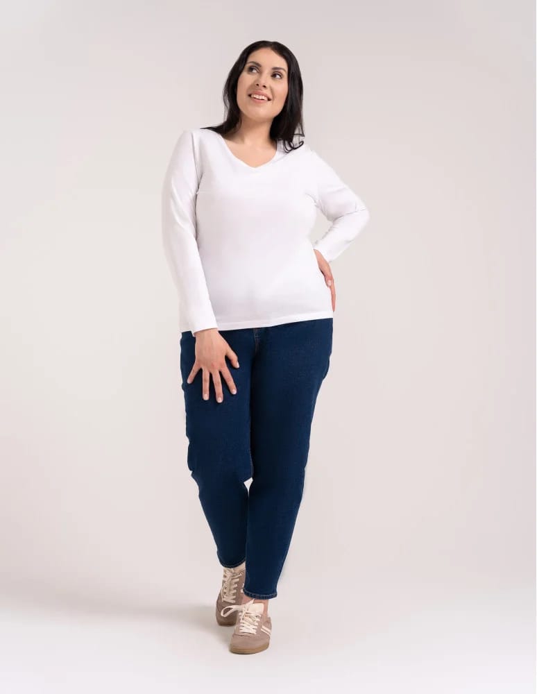 Bluzki z długim rękawem - Klasyczny longsleeve damski bawełniany Slim Fit BIAŁY - produkt moraj.pl 6
