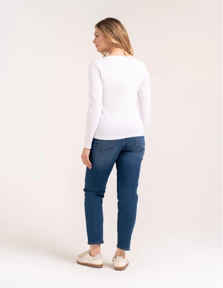 Bluzki z długim rękawem - Klasyczny longsleeve damski bawełniany Slim Fit BIAŁY  - produkt moraj.pl 6