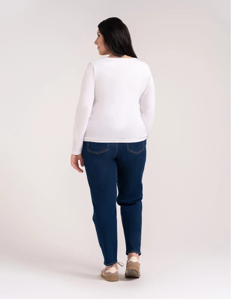 Bluzki z długim rękawem - Klasyczny longsleeve damski bawełniany Slim Fit BIAŁY - produkt moraj.pl 8