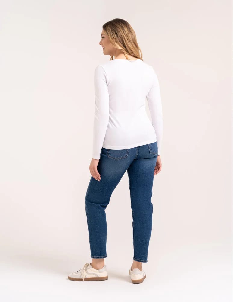 Bluzki z długim rękawem - Klasyczny longsleeve damski bawełniany Slim Fit BIAŁY  - produkt moraj.pl 4