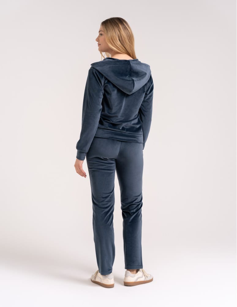 Bluzy dresowe - Bluza damska welurowa rozpinana z kapturem i kieszeniami SZARY  - produkt moraj.pl 8