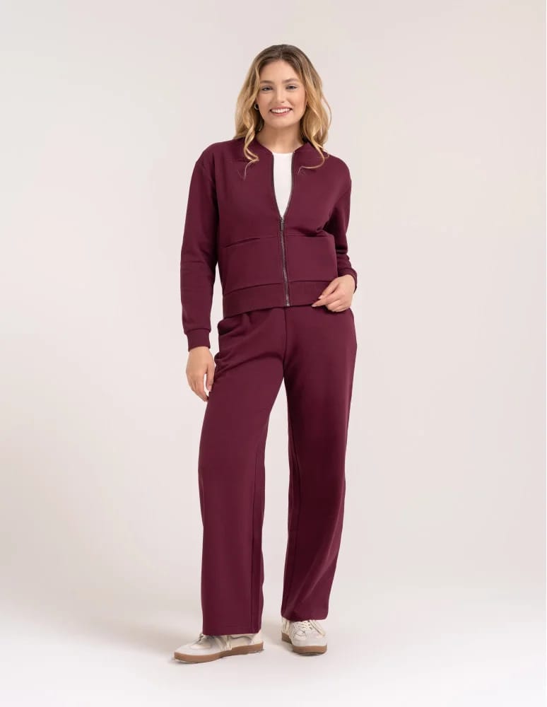 Bluzy damskie - Wygodna bluza damska rozpinana bawełniana z kieszeniami BORDOWY  - produkt moraj.pl 3