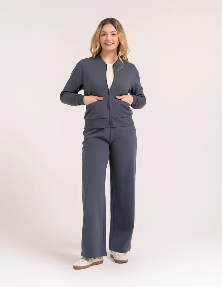 Bluzy damskie - Wygodna bluza damska rozpinana bawełniana z kieszeniami GRAFITOWY  - produkt moraj.pl 5