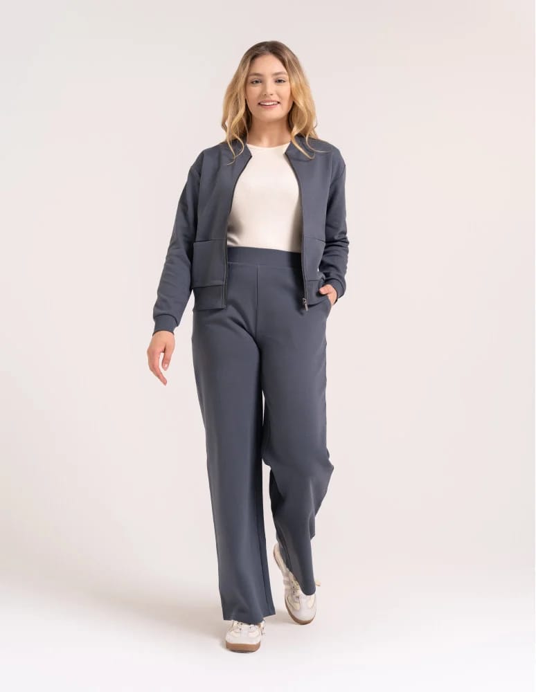 Bluzy damskie - Wygodna bluza damska rozpinana bawełniana z kieszeniami GRAFITOWY  - produkt moraj.pl 3