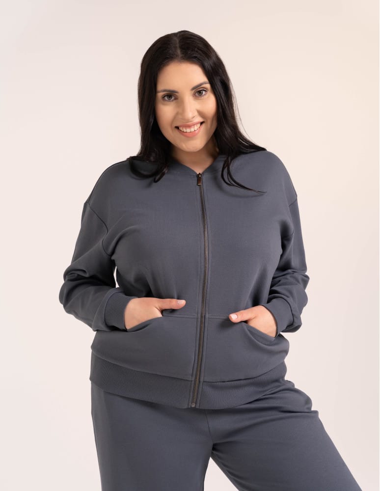 Bluzy damskie - Wygodna bluza damska rozpinana bawełniana z kieszeniami GRAFITOWY - produkt moraj.pl 1