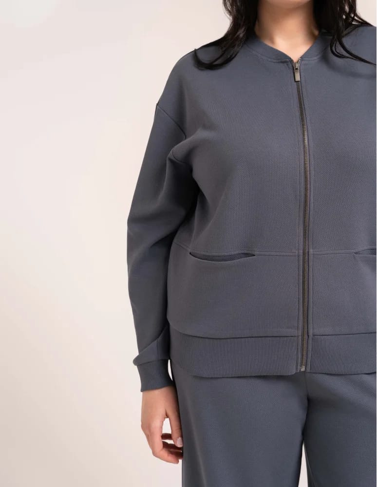 Bluzy damskie - Wygodna bluza damska rozpinana bawełniana z kieszeniami GRAFITOWY  - produkt moraj.pl 7