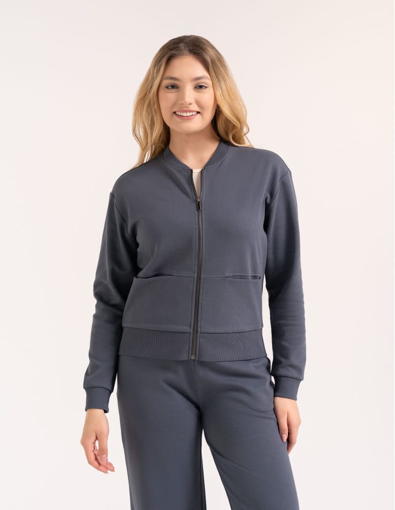 Bluzy damskie - Wygodna bluza damska rozpinana bawełniana z kieszeniami GRAFITOWY - produkt moraj.pl 1