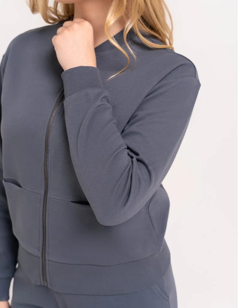 Bluzy damskie - Wygodna bluza damska rozpinana bawełniana z kieszeniami GRAFITOWY  - produkt moraj.pl 8