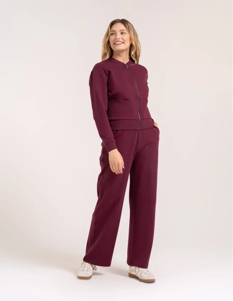 Bluzy damskie - Wygodna bluza damska rozpinana bawełniana z kieszeniami BORDOWY  - produkt moraj.pl 11
