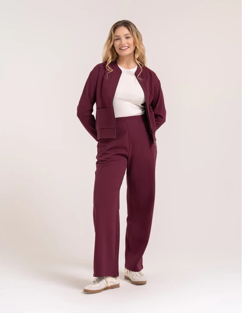 Bluzy damskie - Wygodna bluza damska rozpinana bawełniana z kieszeniami BORDOWY  - produkt moraj.pl 5
