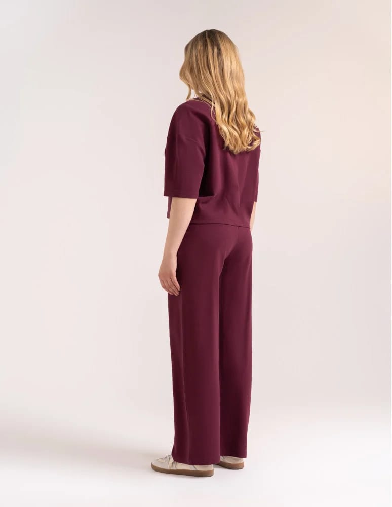 Spodnie dresowe - Spodnie damskie Wide Leg wygodne z wysokim stanem BORDOWY - produkt moraj.pl 5