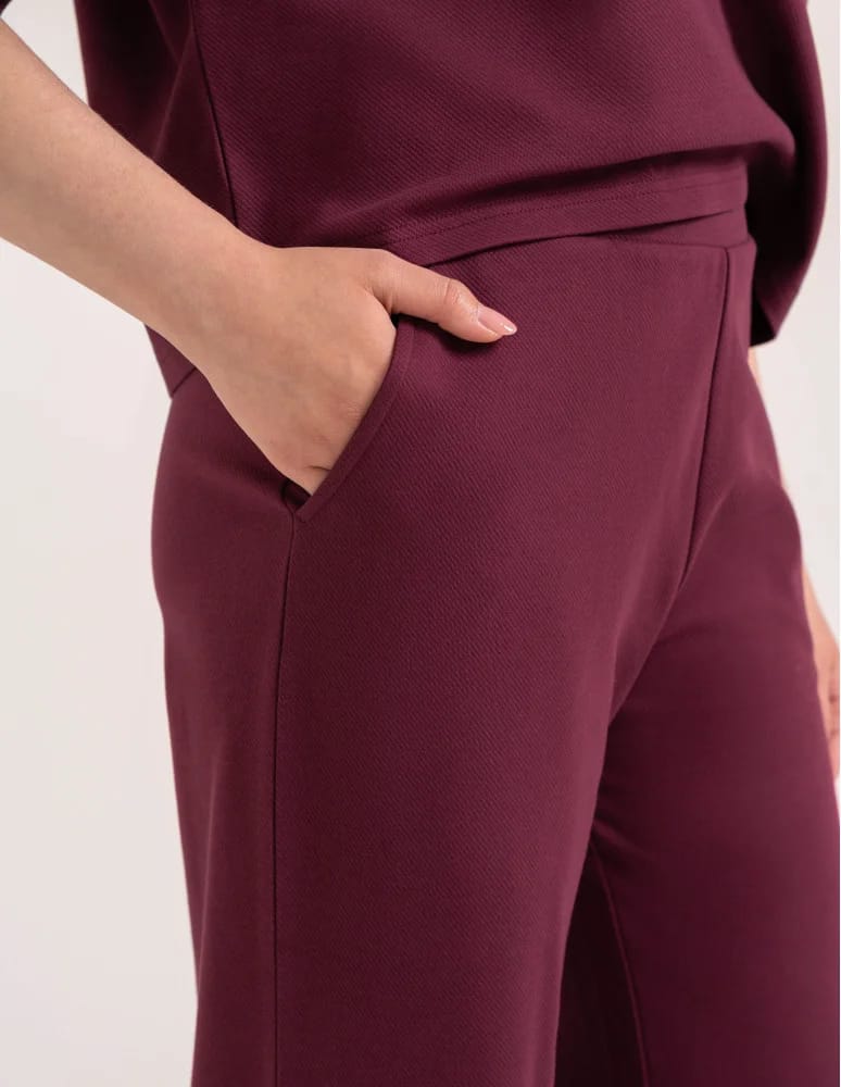 Spodnie dresowe - Spodnie damskie Wide Leg wygodne z wysokim stanem BORDOWY - produkt moraj.pl 7