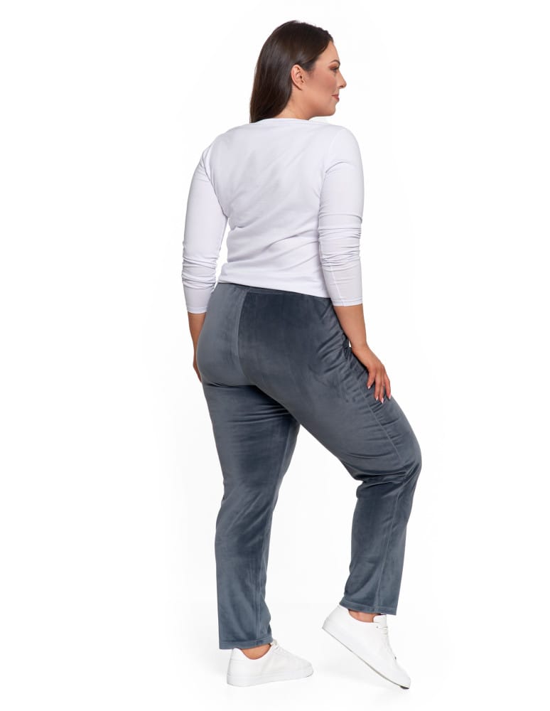 Spodnie damskie - Spodnie damskie welurowe z wysokim stanem i prostą nogawką GRAFITOWY  - produkt moraj.pl 9