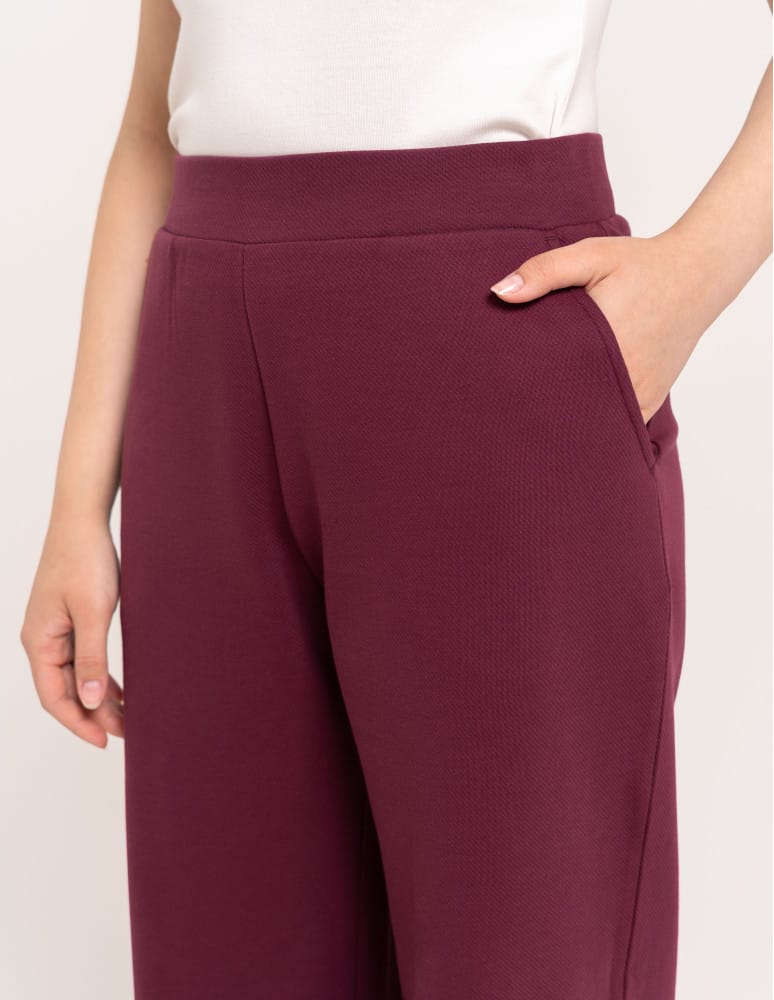 Spodnie dresowe - Spodnie damskie Wide Leg wygodne z wysokim stanem BORDOWY  - produkt moraj.pl 2