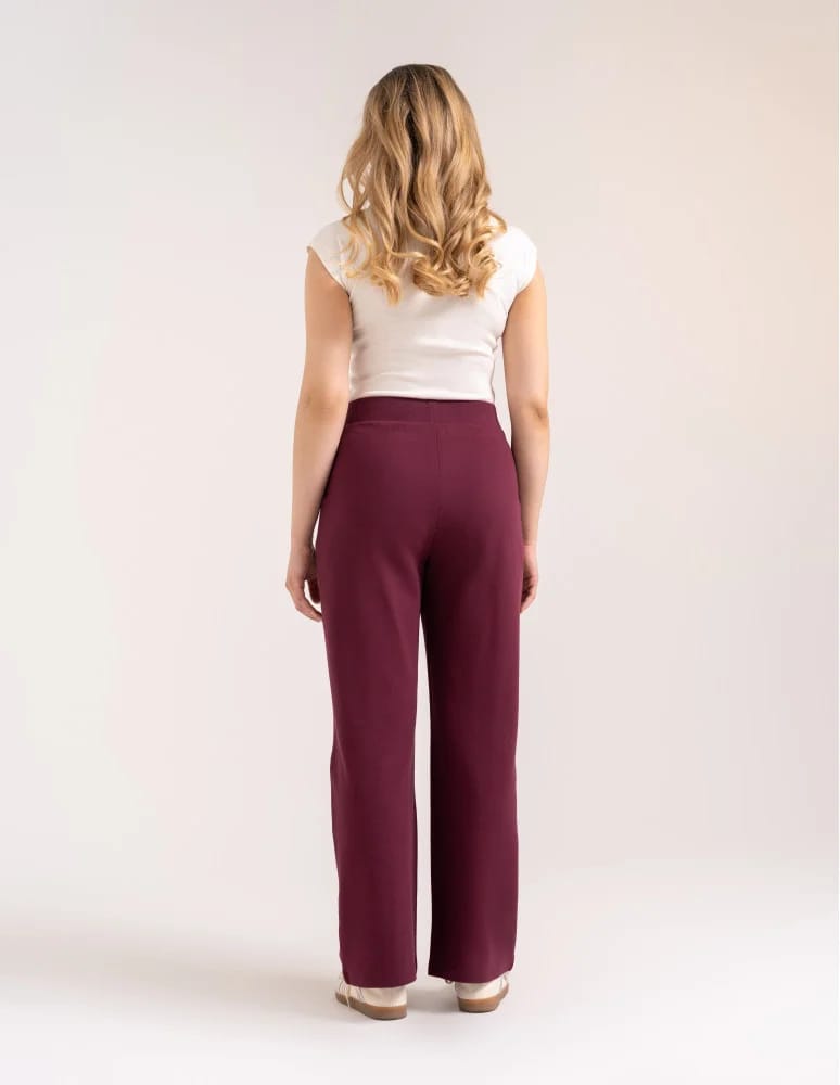 Spodnie dresowe - Spodnie damskie Wide Leg wygodne z wysokim stanem BORDOWY - produkt moraj.pl 8